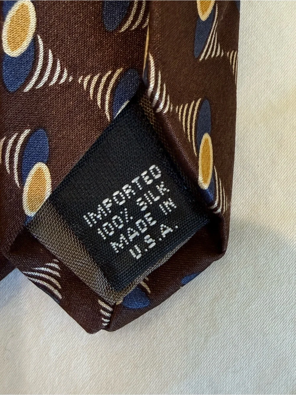 Vintage John Henry  Brown Men's Tie with Blue & Gold Pattern